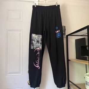 LAX black men's cotton graphic logo pull on elastic waist jogger sweat pants